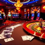 Experience high-stakes poker excitement at 32win's luxurious casino table with vibrant chips and glowing roulette.