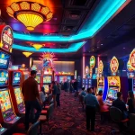 Situs kode4d showcases an exciting casino experience with vibrant slot machines and lively players.