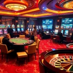 Experience high-stakes gameplay at xin88 com, featuring elegant casino tables and vibrant slot machines.