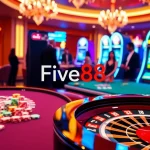 Engaging scene of luxury gambling at Five88, featuring poker tables and vibrant slot machines.