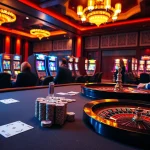 KK WIN casino scene showcasing professional players at a roulette table with vibrant slots in the background.