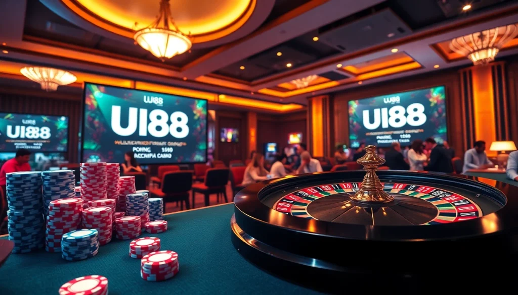 Players engaging in a captivating game at UU88's luxurious casino setting.