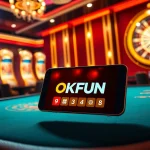 Experience thrilling gameplay with the OKFUN app, featuring casino tables and slot machines.