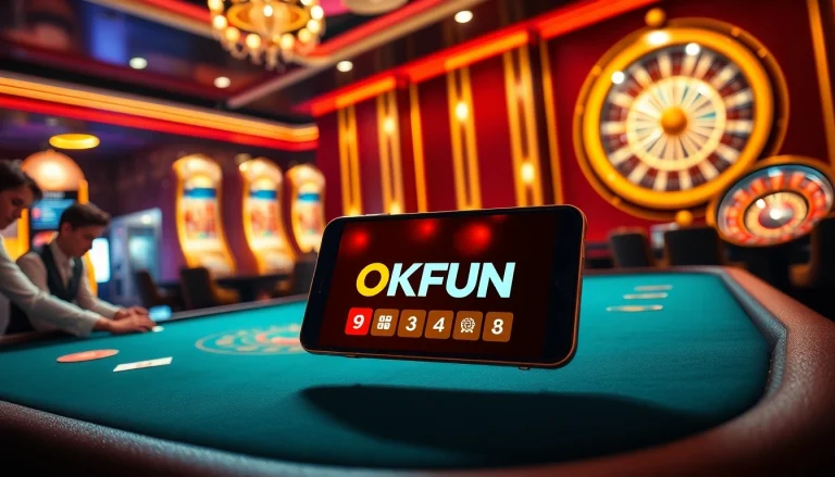 Experience thrilling gameplay with the OKFUN app, featuring casino tables and slot machines.