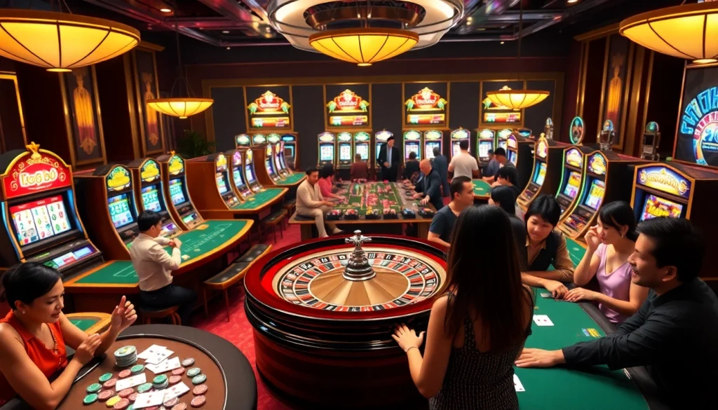 Experience the thrill of king88 with vibrant casino scenes featuring roulette tables and enthusiastic players.