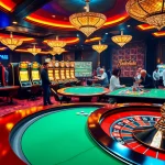 Exciting scene of casino gaming featuring roulette and slot machines at https://net88x.net/ with vibrant colors and immersive atmosphere.