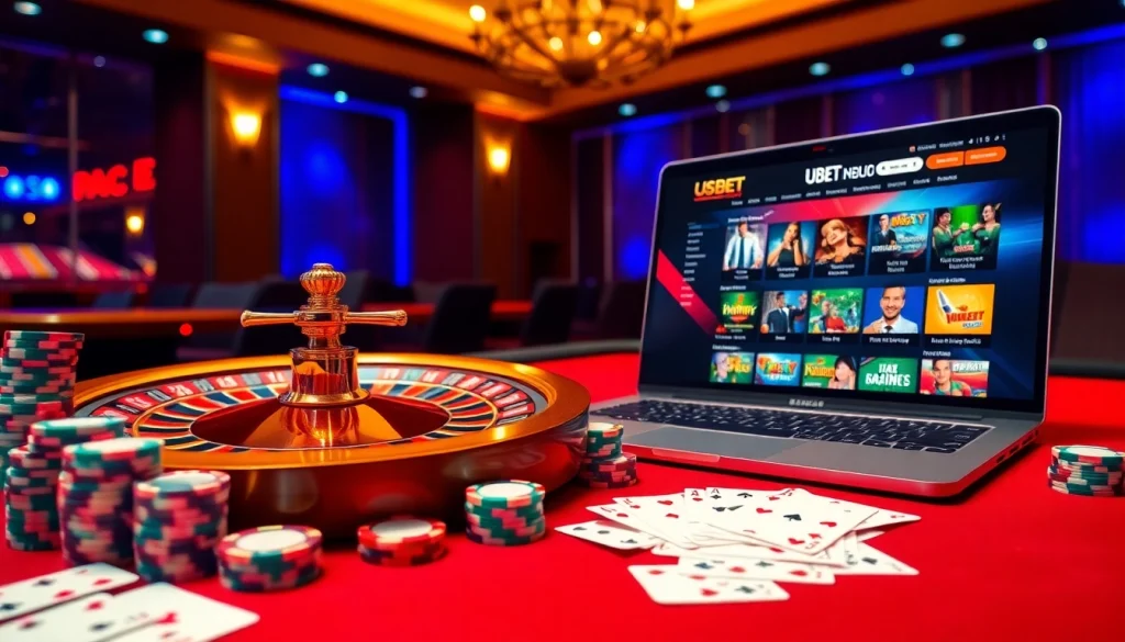 Experience the thrill of online gambling at nhà cái usbet with vibrant casino visuals and gaming excitement.