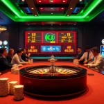 KJC players enthusiastically engage at a stylish casino table, showcasing vibrant gambling excitement.