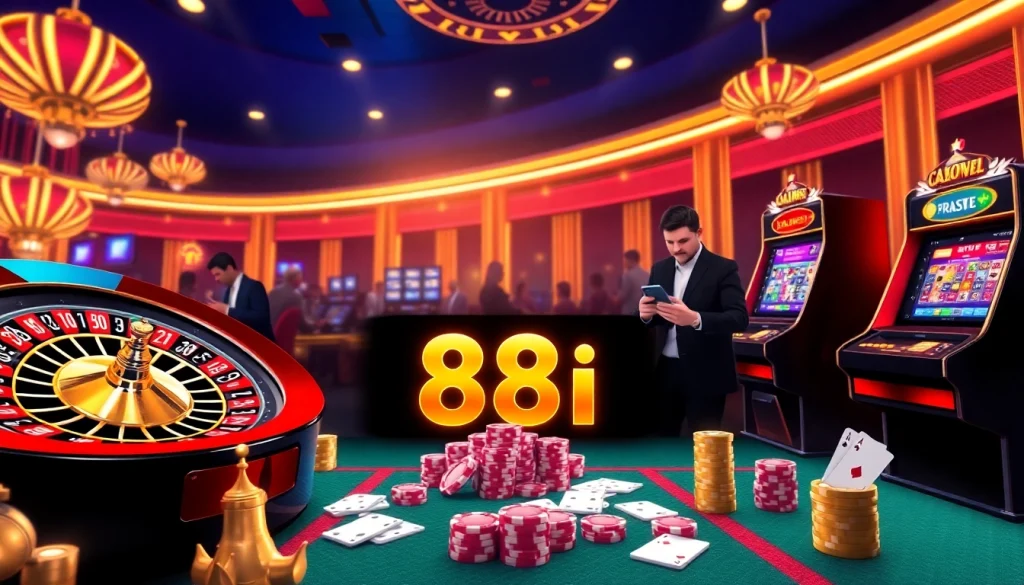 Exciting gameplay of 88i game with vibrant casino elements and enthusiastic players.