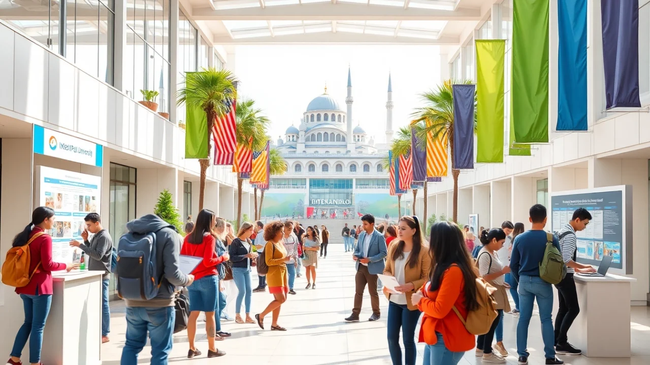 Students at Istanbul Medipol University apply for admission in a vibrant campus setting.