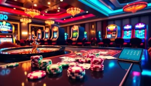 Engage in thrilling games at thabethome com featuring vibrant casino tables and interactive gambling elements.