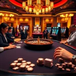 Exciting poker action at GO8 casino with vibrant gaming tables and luxurious atmosphere.