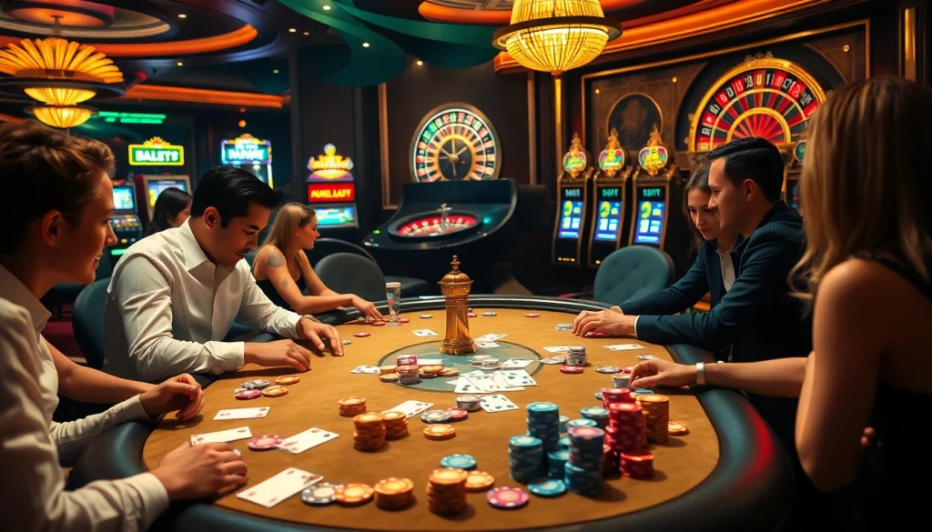 Experience thrilling poker action at a vibrant iwin casino table, filled with colorful chips and stylish players.