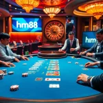 Players enjoying blackjack at an upscale casino with a focus on hm88 gaming experience.