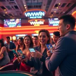 Exciting online casino gaming scene at vvvwin88.live with players enjoying Baccarat and Poker in a vibrant setting.