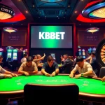 Experience the thrill of KBBET at an upscale gaming table amidst vibrant casino excitement.