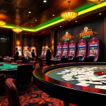 Players enjoy intense moments at nhà cái gg88 with a luxurious casino environment featuring roulette and poker tables.