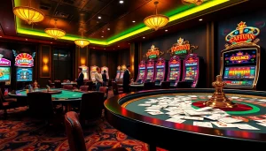 Players enjoy intense moments at nhà cái gg88 with a luxurious casino environment featuring roulette and poker tables.