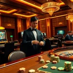 Gambling excitement at bet168 with luxurious casino tables and vibrant slot machines.