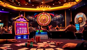 Experience thrilling games at SLVIP, featuring vibrant casino tables and exciting slot machines.