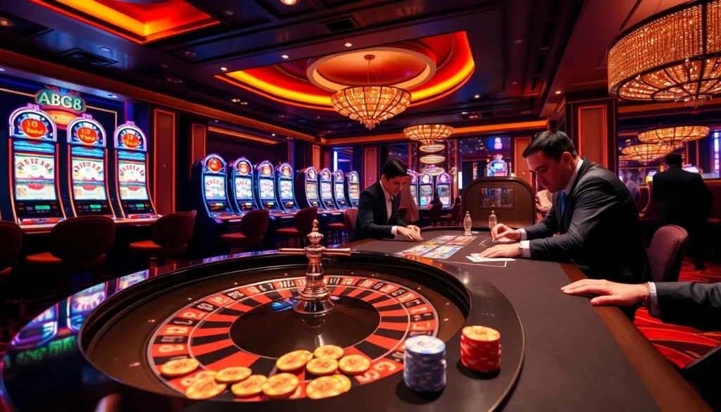 Experience thrilling casino action at ABC8 with players competing at poker and roulette tables.