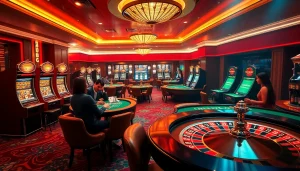 Engaging scene at 8kbet casino with players enjoying slots and table games.