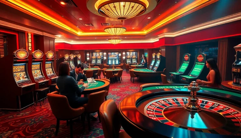 Engaging scene at 8kbet casino with players enjoying slots and table games.