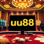 Engaging online casino scene with uu88 logo and vibrant gambling elements in action.