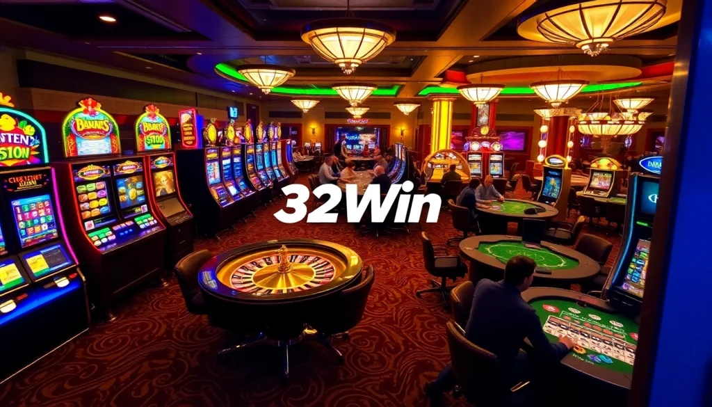 Experience the thrill of 32Win with vibrant casino visuals and gaming excitement.