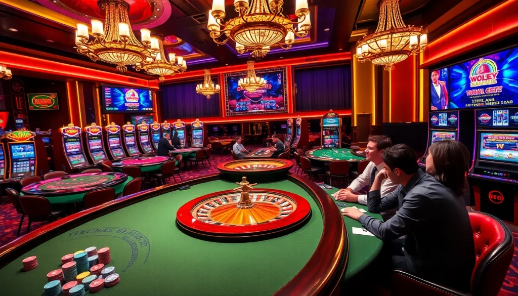 Experience thrilling gameplay at https://rr88ez.com/ with an elegant casino scene featuring roulette and blackjack.