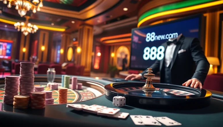 Players enjoying a virtual casino experience at 888new com featuring roulette and poker elements.