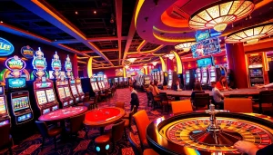 Experience thrilling gameplay at ww88 with vibrant slots and poker tables in an upscale casino.