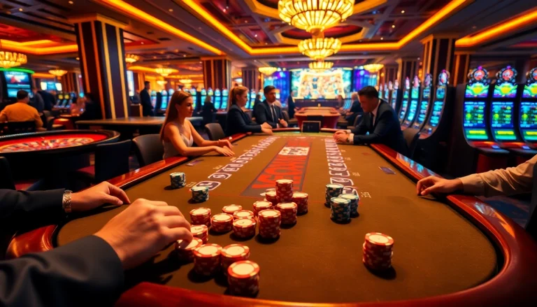Players enjoy thrilling poker action at a GO88 gaming table, capturing the excitement of casino gaming.