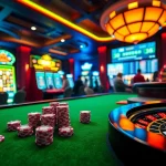 Experience the excitement of 39BET at a luxurious casino table filled with poker chips and illuminated slot machines.