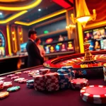 Experience the excitement of Luck8 casino gaming with vibrant poker chips and a roulette wheel.