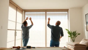 Flyscreenmaxx technicians professionally installing pleated fly screens in a bright home.