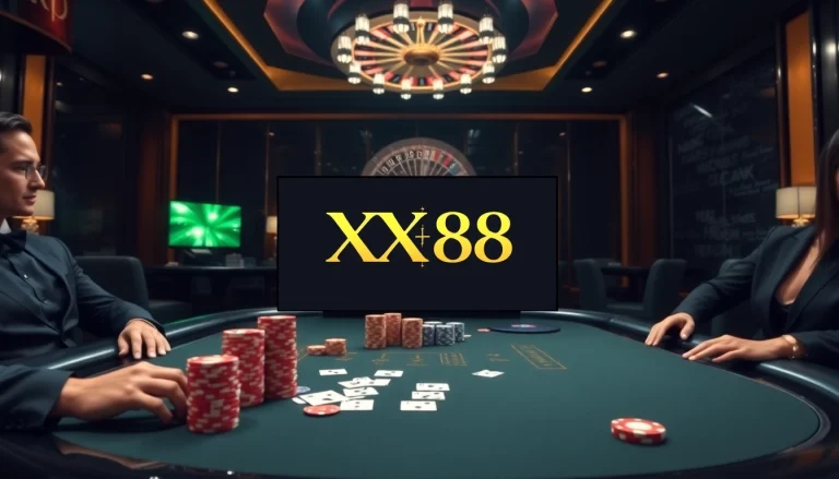 Experience the thrill of XX 88 at a luxurious casino table with vibrant poker chips and cards.