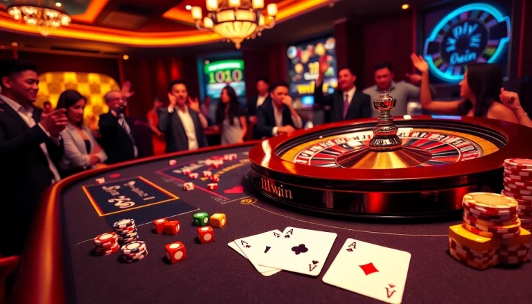 Players enjoying an exciting game at the 11win casino with vibrant colors and luxurious decor.