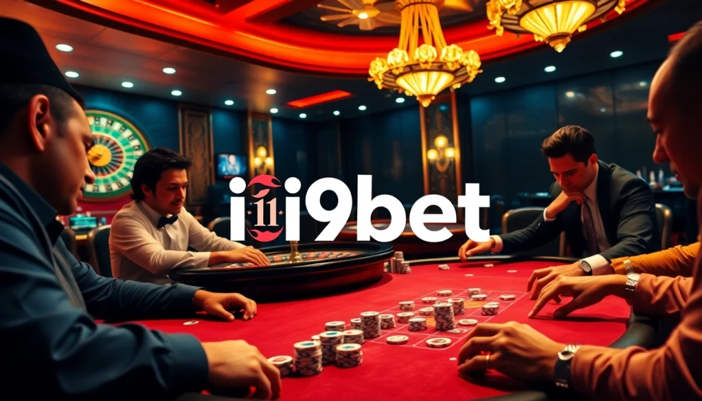 Intense poker game at i9bet casino with rich colors and vibrant atmosphere.