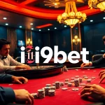 Intense poker game at i9bet casino with rich colors and vibrant atmosphere.