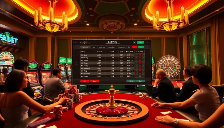 Experience the thrilling gameplay at fabet with vibrant poker chips and colorful casino tables.