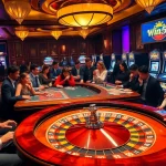 Players celebrate wins at the casino with the excitement of Win55, surrounded by vibrant slot machines and card tables.