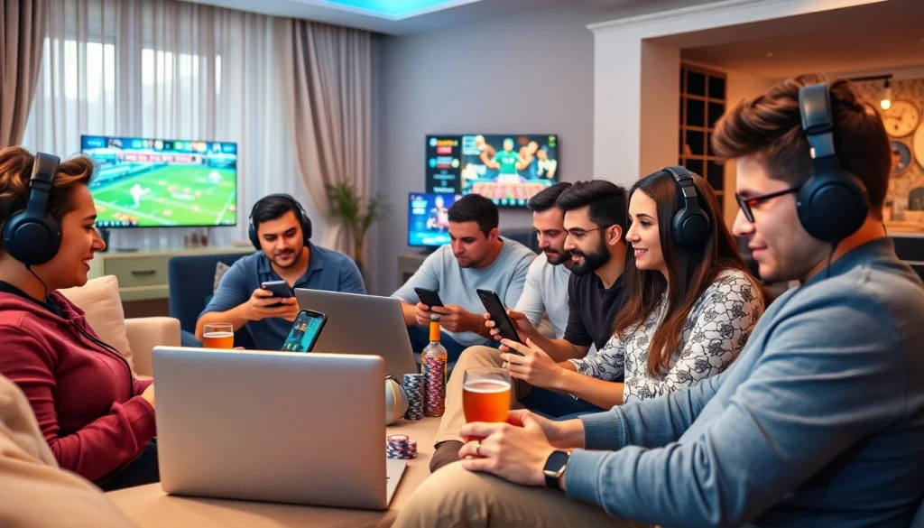 Engaged players enjoying online gambling at tk88win.live in a vibrant community setting.