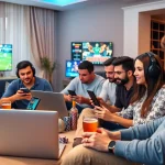 Engaged players enjoying online gambling at tk88win.live in a vibrant community setting.