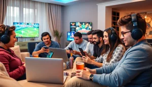 Engaged players enjoying online gambling at tk88win.live in a vibrant community setting.