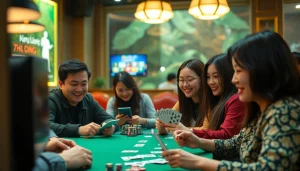 Exciting scene of players enjoying game bài đổi thưởng in a vibrant online gaming environment.