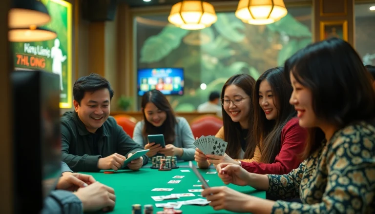 Exciting scene of players enjoying game bài đổi thưởng in a vibrant online gaming environment.