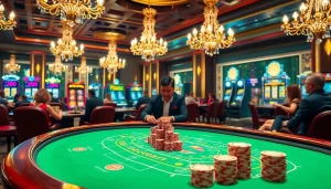 Players engaging in a thrilling game at fb88 casino with vibrant tables and live dealers.