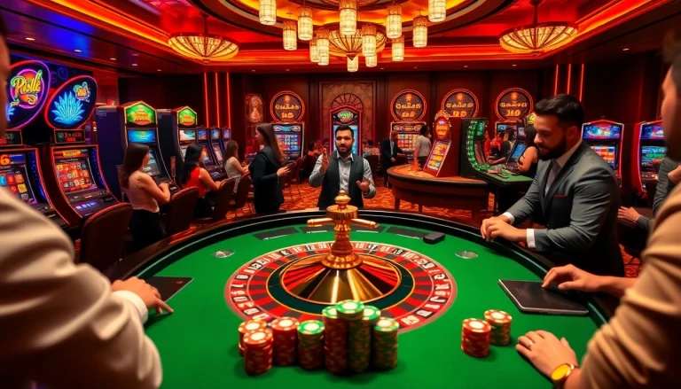 Exciting players placing bets at the MK 8 roulette table in a luxurious casino setting.