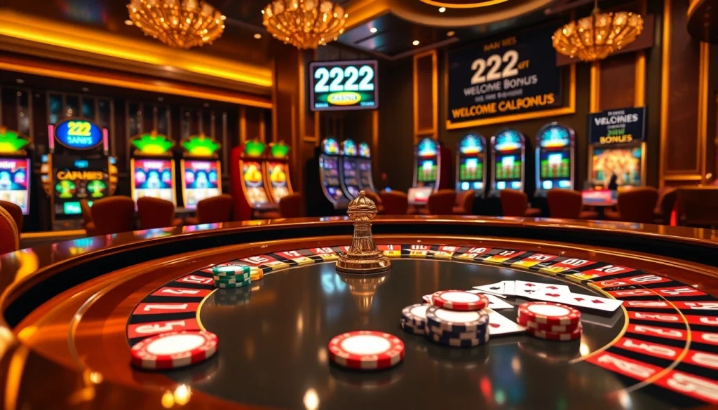 Croupier dealing cards at a lively 222BD casino table, surrounded by excited players.